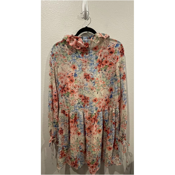 H&M Floral Long Sleeved Sheer Mini Dress - Picture 6 of 7